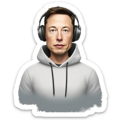 realistic Elon musk with hoodie wearing headsets sticker