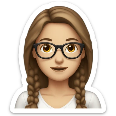 White girl with long brown hair and glasses sticker