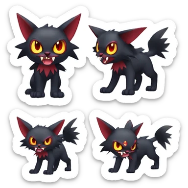   cool cute fantasy anime dark animal vampiric Litten-Zoroark-Nargacuga-cat-hybrid Fakemon with big fangs and bat-ears full body sticker