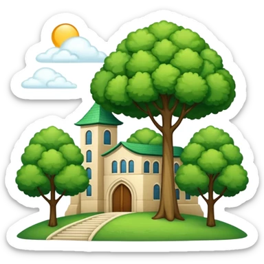 paisaje verde con una universidad sticker