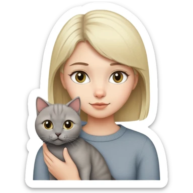 Blonde girl and her grey British short hair cat. sticker