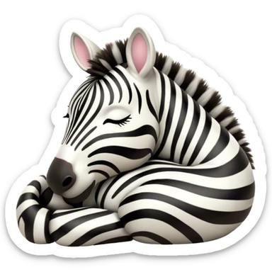 Meme-Worthy Cute Sleeping Zebra Portrait Emoji, Head resting peacefully with a contented smile, showcasing a lean, graceful build and a luxuriously soft striped Fur, eyes shut in a serene, restful nap, Simplified yet hilariously adorable features, highly detailed, glowing with a soft, drowsy light, high shine, relaxed and utterly lovable, stylized with an air of playful laziness, bright and heartwarming, soft glowing outline, capturing the essence of a comically sleepy zebra, so meme-worthy it feels like it could instantly become the next viral sensation of adorable slumber! sticker
