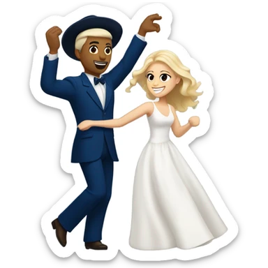 Puerto rican beard short hair with blue hat and navy blue suit first dance with blond long hair girl with white  wedding dress  sticker