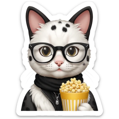 white and balck cat with with rapper popcorn with opticals sticker