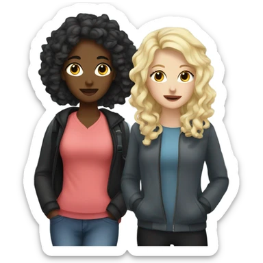 Two tired white girls one blonde and one with black curly hair at the airport  sticker