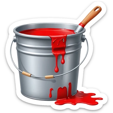 paint bucket, only bucket, spilled paint, red color sticker