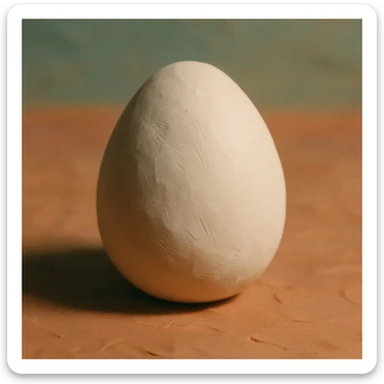 A white egg in claymation style, matte texture with soft pastel colors. sticker