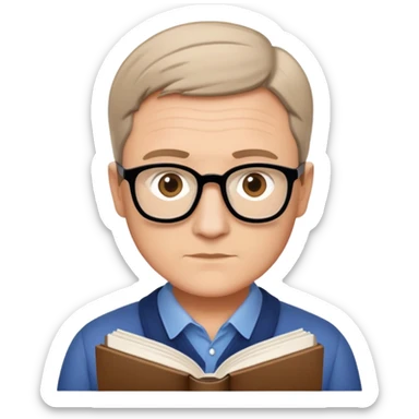 Hartmut Rosa holding a sociology book, no glasses, short hair sticker