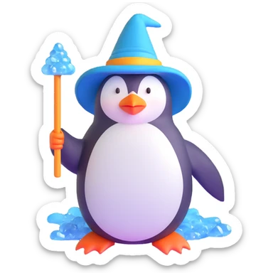 penguin wizard with ice crystals and frost magic sticker