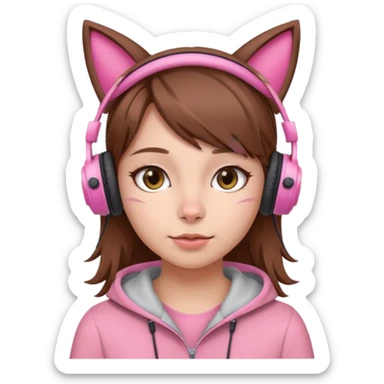 fille brune avec casque oreille de chat rose sticker
