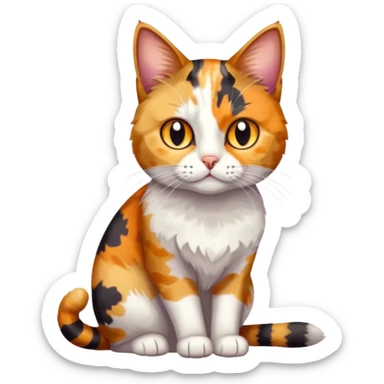 full body anxious looking colourful light calico tabby cat with hazel eyes and very patchy calico fur sticker