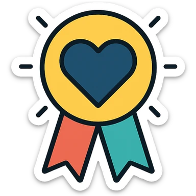 vector icon of a fan favorite with gold and colorful elements, elegant and minimalist flat design, award badge style, 2D flat vector, trending icon look, soft shadows, no text, isolated on white background, perfect for commercial use sticker