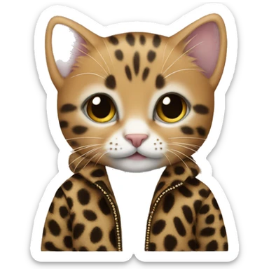 small kitten wearing a leopard jacket sticker