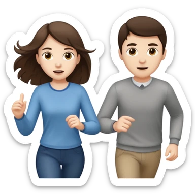pale brunette girl chasing pale brunette guy sticker