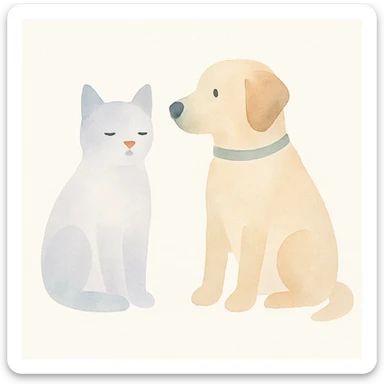 cat and dog in watercolor art style sticker