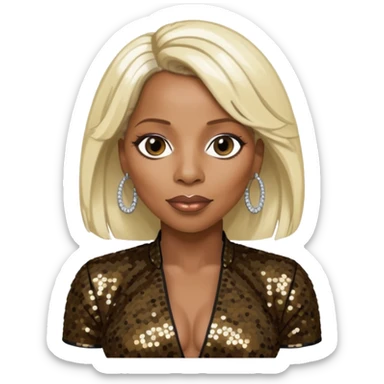Mary J Blige with long platinum blonde hair, dark brown sequin outfit sticker