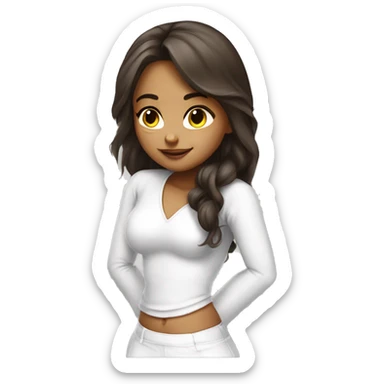 angelic brunette hair girl doing push up in white outfit  sticker