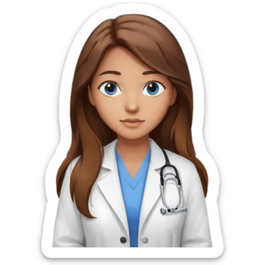 pretty female nursing student with long brown hair, blue eyes inside a classroom at university sticker