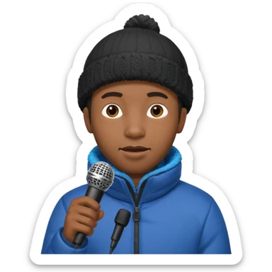 black man with winter clothes holding microphone sticker