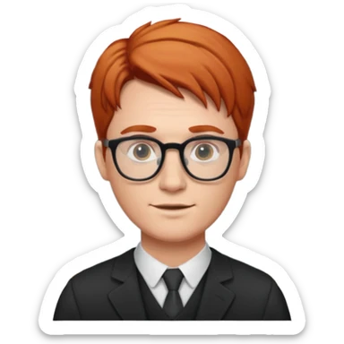 redhead male teacher with middle parted hair and glasses, young sticker