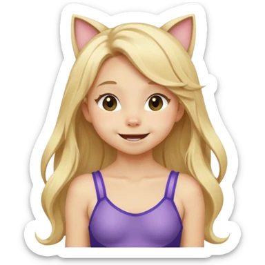 petite blonde catgirl long hair giggling leotard sticker