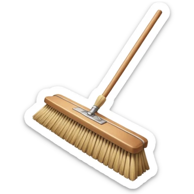 traditional broom with wooden handle on a dusty carpet, straw bristles sweeping visible dust clouds, old-fashioned cleaning tool, vintage household style, 3D cartoon, mobile game icon style, centered composition, no people, no animals, no text, no watermark sticker