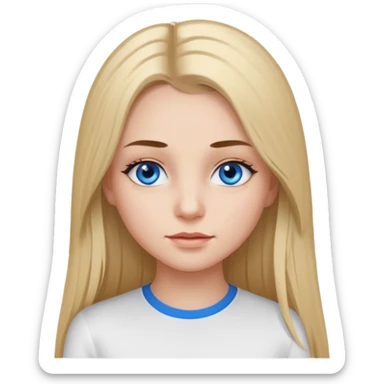 ragazza con capelli lunghi piastrati truccata con molto mascara, occhi azzurri e maglietta a maniche lunghe bianca  sticker