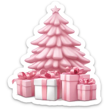 Light pink Christmas gifts under a white Christmas tree  sticker
