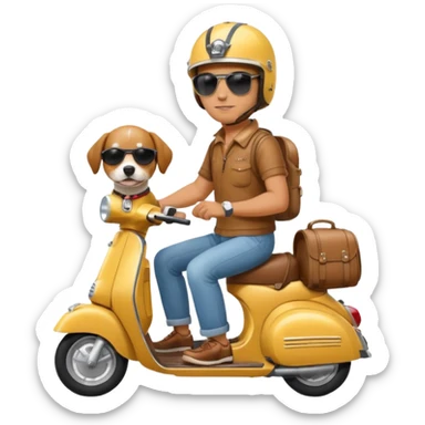 man and his pet dog riding a vespa sticker