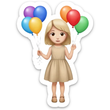 birthday small  girl in biege  + baloons sticker