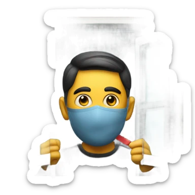 A man in a mask peeking through a window at the dartboard sticker