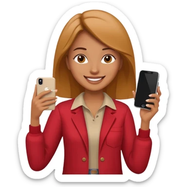 woman casual clothes holding a phone in one hand sticker