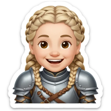 laughing female dwarf from Lineage 2 with braided hair and armor sticker