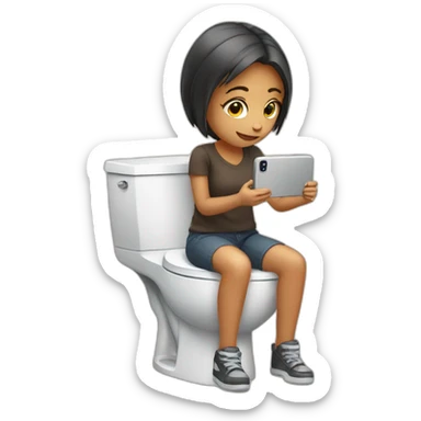 Girl is sitting on toilet with phone sticker