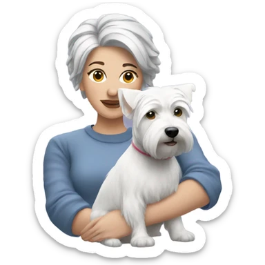 Gray short hair lady with three westie with bed hair sticker