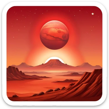 Bright red star rising over Mars horizon, dawn breaking sticker