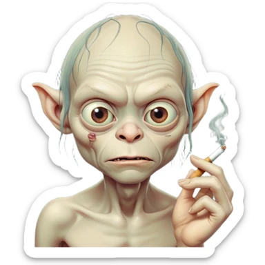 Gollum holding a cigarette sticker