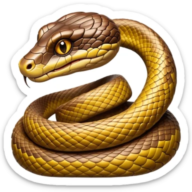 cinematic-python-realistic-full-body-coiled-emoji,-thick-scaled-body-looped-tightly,-intricate-brown-and-gold-patterned-scales-reflecting-light,-head-tilted-dramatically,-slitted-eyes-staring-calmly,-simplified-yet-realistic-focused-features,-highly-detailed,-glowing-with-an-almost-sarcastic-glow sticker
