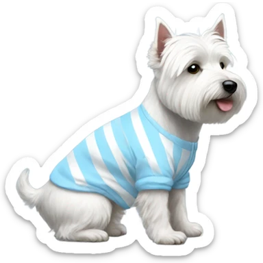 westie side view wearing light blue striped onesie sticker