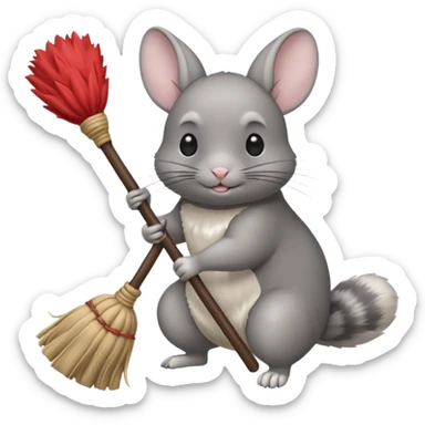 Chinchilla riding a broom sticker