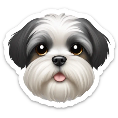 Shih tzu black puppy, yorkie coloring with light colored thick eyebrows. Round face, short ears  sticker