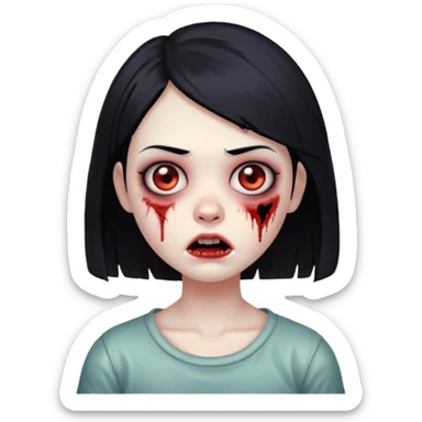girl, zombie, black hair short , creepy expression  sticker