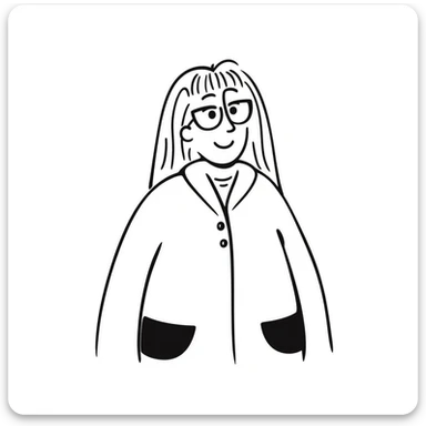 Hand-drawn plus size blonde person wearing glasses and a button-up vest sticker