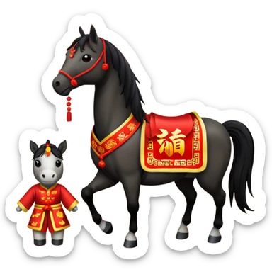 Chinese new year 马，我要有新年气氛的… 背景可以加屋子等吗… 可以加 新年快乐 2026 字眼吗 sticker