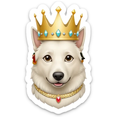 White belgian Shepard with Glitter collar and crown sticker