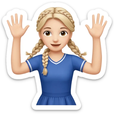 A braid hair girl in a jersey dress, waving both arms in pure joy. sticker