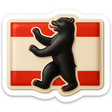 Create an emoji of the Berlin Bear, less cartoonish, with the Berlin flag as the background, no text. The style should be retro stickers style with clear and vibrant colors, maintaining the iconic features of the Berlin Bear but with a more realistic and less cartoonish look. sticker
