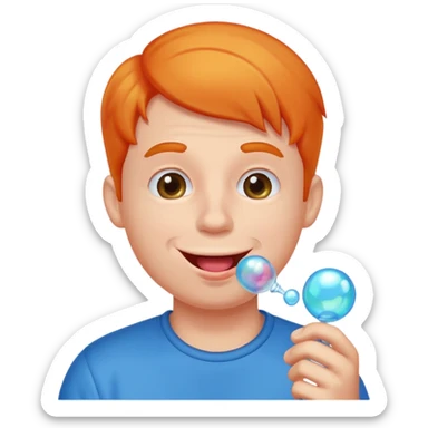 the guy is chewing gum and make a buuble sticker