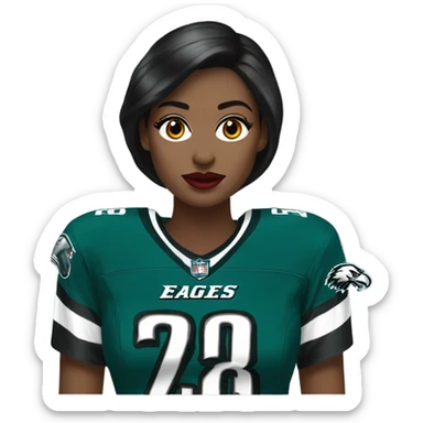  White female dark hair red lips wearing Philadelphia Eagles jersey sticker