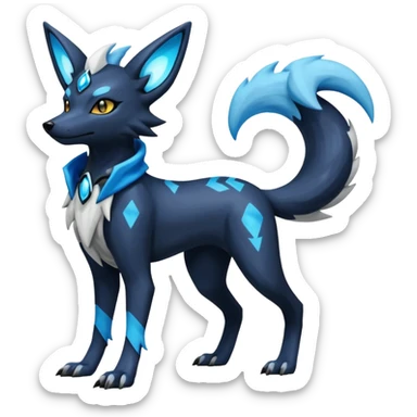 Shiny Dark Edgy Black And Blue Lycanroc-Umbreon-Salandit-Wolf-Fakémon-hybrid-creature (full body)  sticker